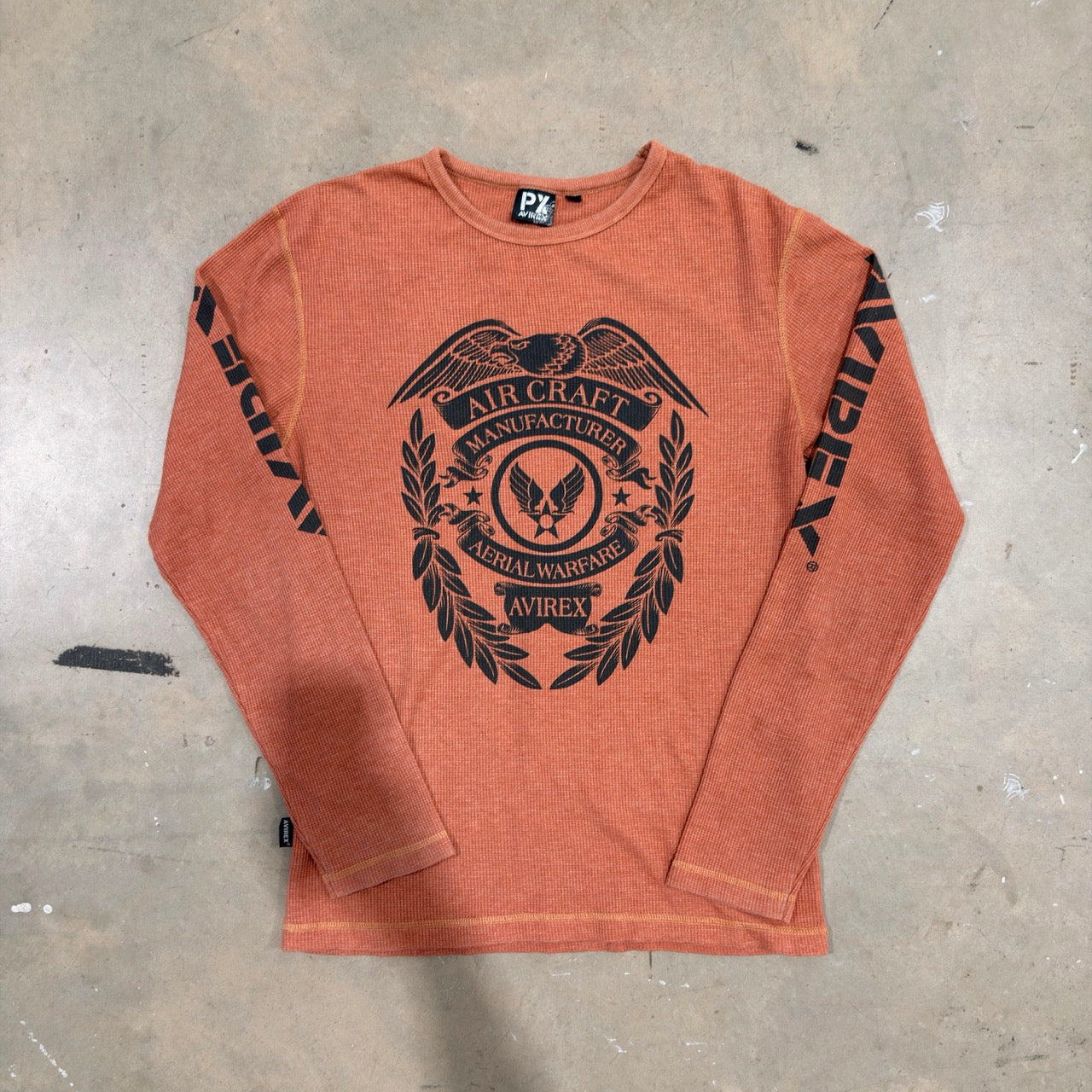 Avirex Orange Printed Waffle Long Sleeve