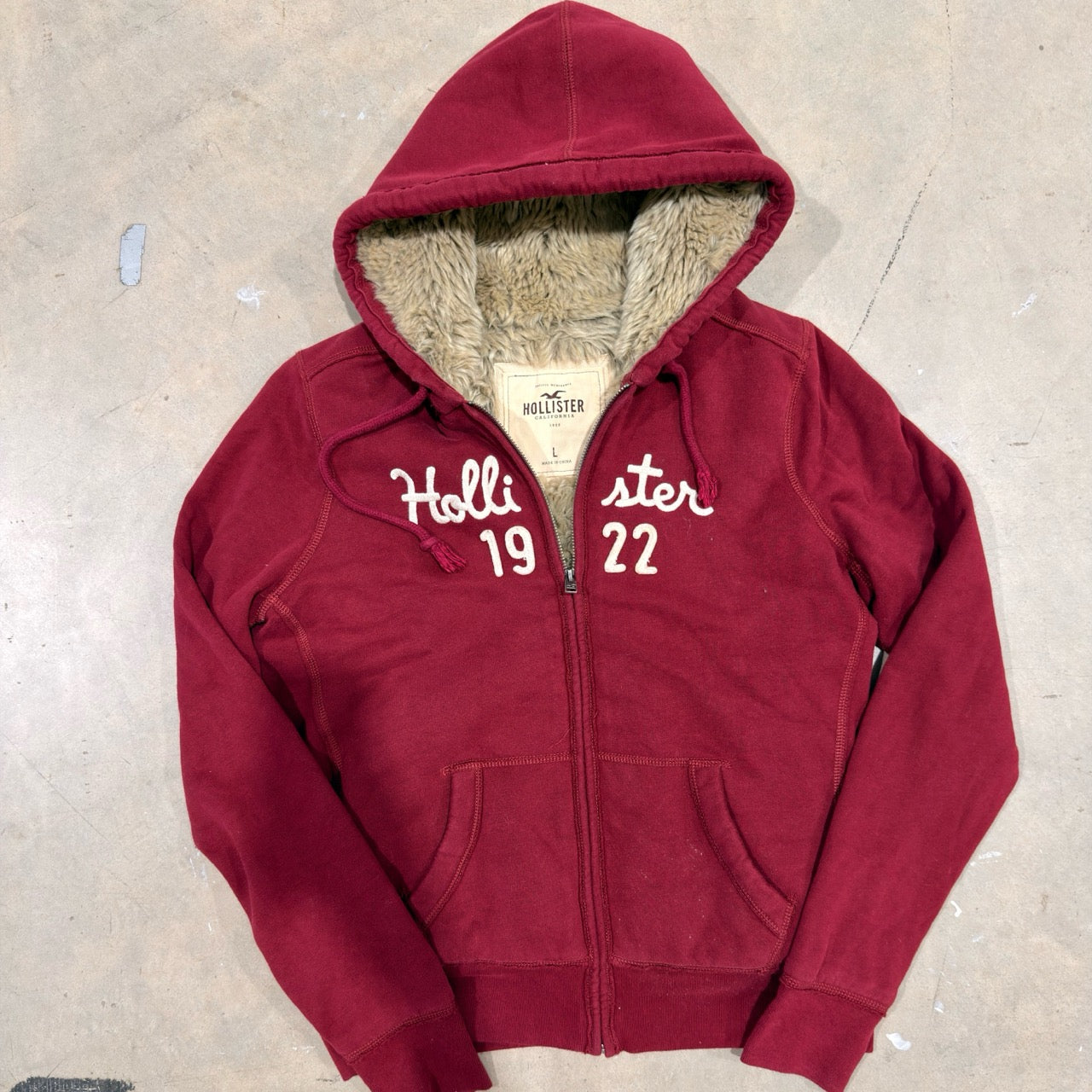 Hollister Red Faux Fur Lined Zip-Up Hoodie