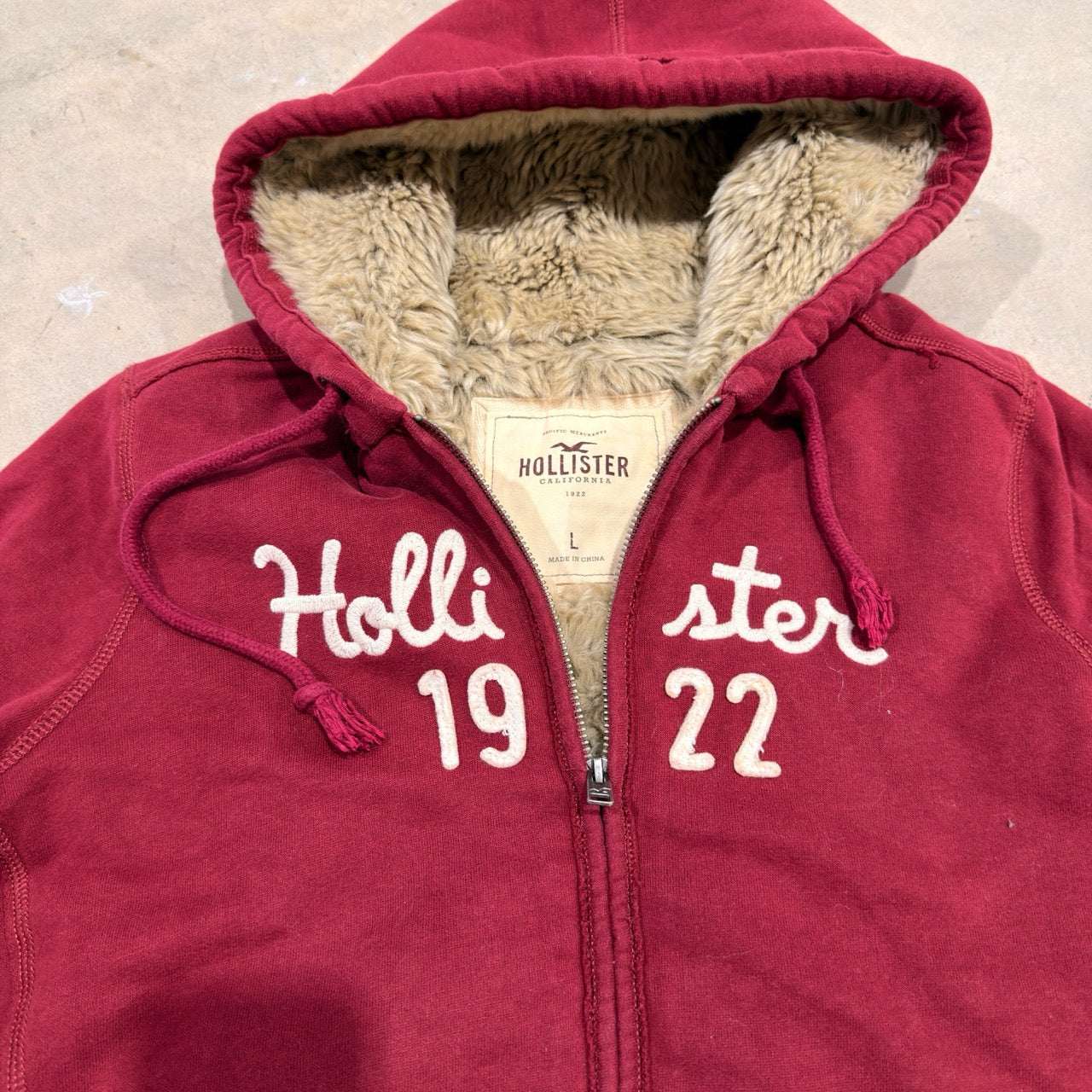 Hollister Red Faux Fur Lined Zip-Up Hoodie